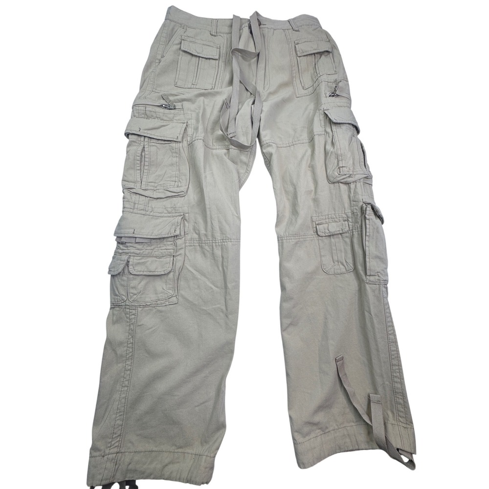 Mnml Mens Tan Khaki Multi Pocket Strap Cargo Pants Size 36 Tactical Streetwear